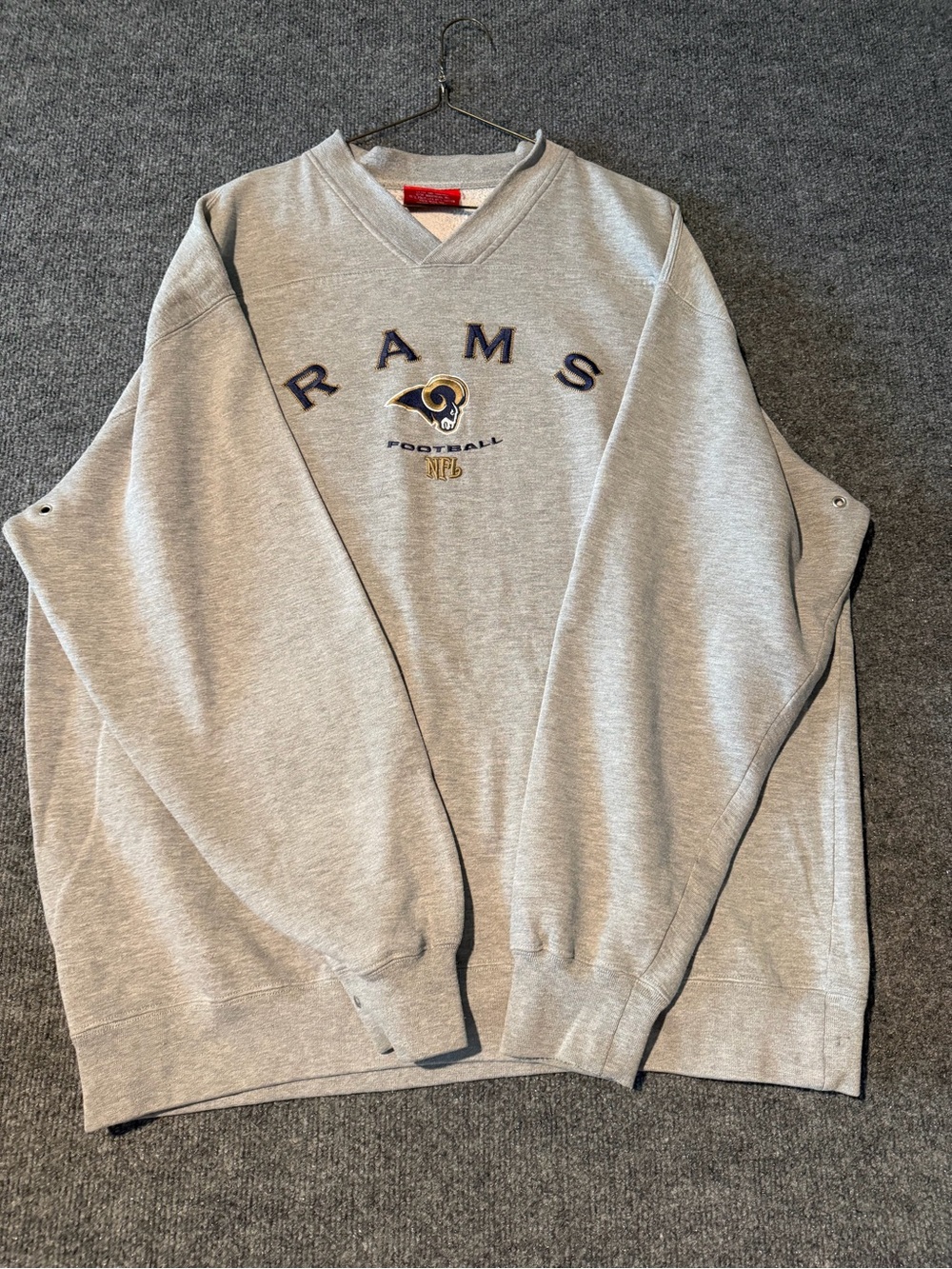 NFL Rams Heather Gray V-Neck Pullover with Navy & Gold Logo